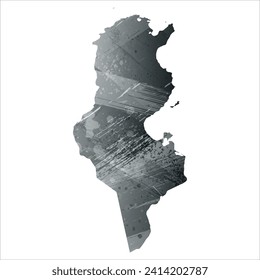 High detailed vector map. Tunisia. Watercolor style. Anthracite gray. Dark gray. Black color.