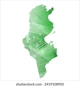 Hohe detaillierte Vektorkarte. Tunesien. Aquarell. Grüne Farbe. Salacious smaragdfarben.