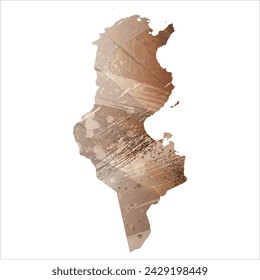 High detailed vector map. Tunisia. Watercolor Style. Beige and brown color.