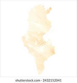 High detailed vector map. Tunisia. Watercolor style. Yellow color.