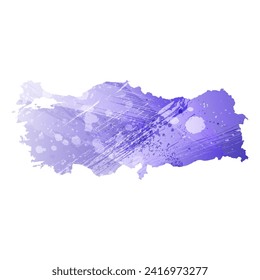 Mapa vectorial detallado alto. Turquía. Estilo acuarela. Color azul aspido. Un color violeta, delicado y pastel.