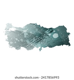 High detailed vector map. Turkey. Watercolor style. Aspid gray color. Green-gray deep color.