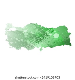 High detailed vector map. Turkey. Watercolor style. Green color. Salacious emerald color.