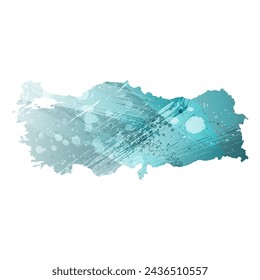High detailed vector map. Turkey. Watercolor style. Turquoise blue color. Blue is a deep color.