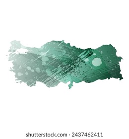 High detailed vector map. Turkey. Watercolor style. Turquoise green color.