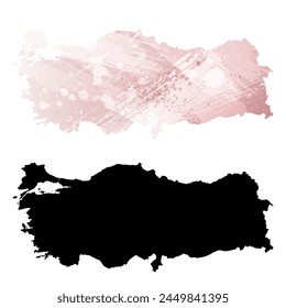 Mapa de Vector detallado. Pavo. Juego de dos cartas. Estilo acuarela. Color rosa. Tarjeta negra.