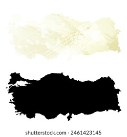 High detailed vector map. Turkey. Set of two cards. Watercolor style. Yellow lemon color. Black card.