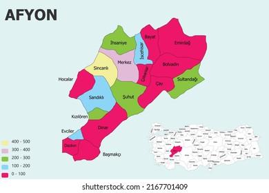 High detailed vector map - Turkey-Afyon. Blue-gray detailed map of Turkey and administrative divisions and location on the globe. Vector illustration