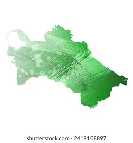 High detailed vector map. Turkmenistan. Watercolor style. Green color. Salacious emerald color.