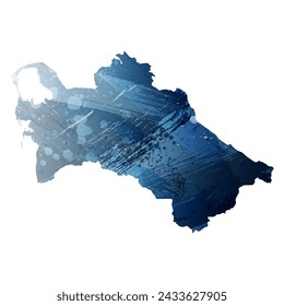 High detailed vector map. Turkmenistan. Watercolor style. Deep blue color. Berlin azure.