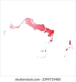 High detailed vector map. Turks and Caicos Islands. Watercolor Style. Alizarin red color.