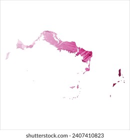 High detailed vector map. Turks and Caicos Islands. Watercolor style. Amaranth deep purple color.