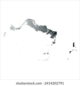 Mapa vectorial detallado alto. Islas Turcas y Caicos. Estilo acuarela. Gris antracita. Gris oscuro. Color negro.