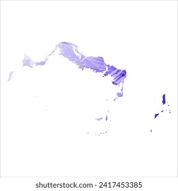 High detailed vector map. Turks and Caicos Islands. Watercolor style. Aspid blue color. A violet, delicate, pastel color.
