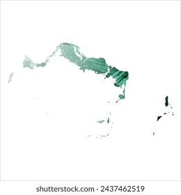 Mapa vectorial detallado. Islas Turcas y Caicos. Estilo acuarela. Color verde turquesa.