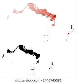 High detailed vector map. Turks and Caicos Islands. Set of two cards. Watercolor style. Red color. Black card.