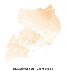 High detailed vector map. Uganda. Watercolor Style. Apricot delicate color.