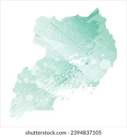 High detailed vector map. Uganda. Watercolor style. Aquamarine color.