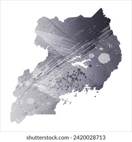 High detailed vector map. Uganda. Watercolor style. Anthracite gray color. 