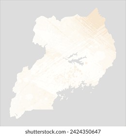 High detailed vector map. Uganda. Watercolor style. Banana color. Pastel yellow color.
