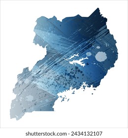 High detailed vector map. Uganda. Watercolor style. Deep blue color. Berlin azure.