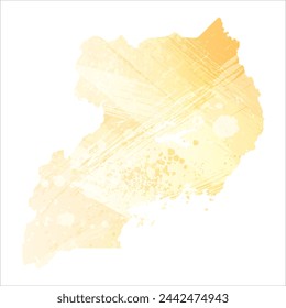 High detailed vector map. Uganda. Watercolor style. Pale yellow color.
