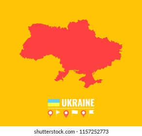 High detailed vector map of Ukraine. Name country, flag and pointer set. Flat vector illustration.