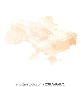 High detailed vector map. Ukraine. Watercolor Style. Apricot delicate color.