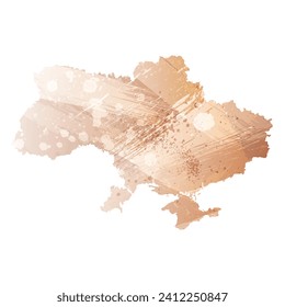 High detailed vector map. Ukraine. Watercolor style. Antique brass. Light brown. Gold color.