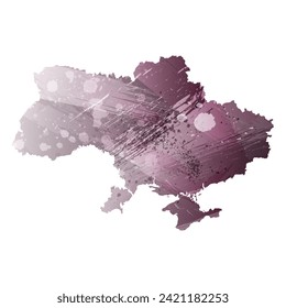 Hohe detaillierte Vektorkarte. Ukraine. Aquarell. Farbe der Auberginen. Pastellfarben, violett.