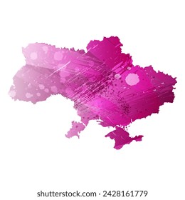 High detailed vector map. Ukraine. Watercolor style. Eggplant color. Purple bright color.