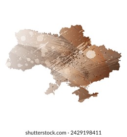 High detailed vector map. Ukraine. Watercolor Style. Beige and brown color.