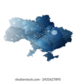 High detailed vector map. Ukraine. Watercolor style. Deep blue color. Berlin azure.