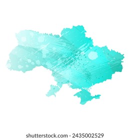 Detaillierte Vektorkarte mit hoher Auflösung. Ukraine. Aquarellstil. Türkis. Hellblaue Farbe.