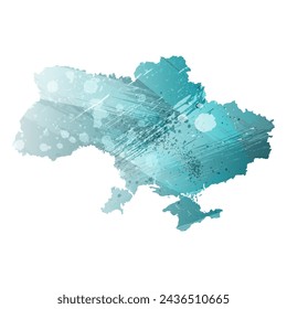 High detailed vector map. Ukraine. Watercolor style. Turquoise blue color. Blue is a deep color.