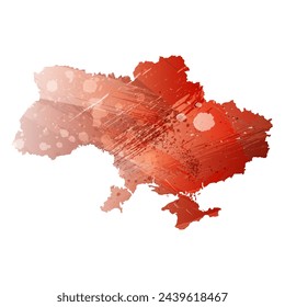 High detailed vector map. Ukraine. Watercolor style. Bismarck-furioso. Red color.
