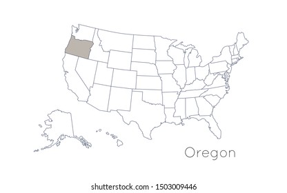 High detailed vector map - United States of America. Map with state boundaries. Oregon vector map silhouette