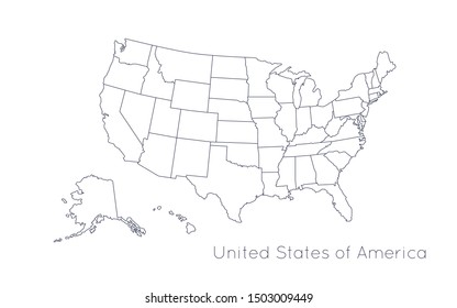 High detailed vector map - United States of America. Map with state boundaries. Blank black contour isolated on white background. Vector illustration.