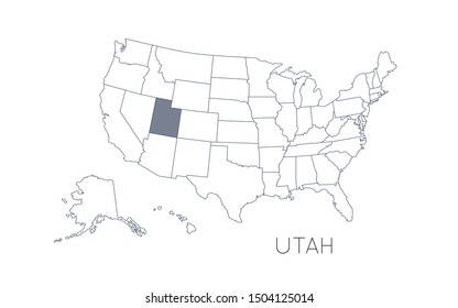 High detailed vector map - United States of America. Map with state boundaries. Utah vector map silhouette