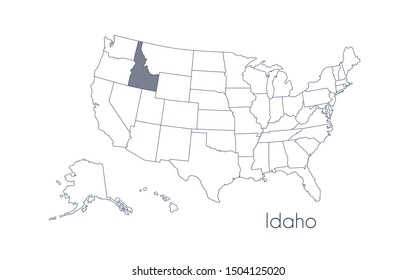 High detailed vector map - United States of America. Map with state boundaries. Idaho vector map silhouette