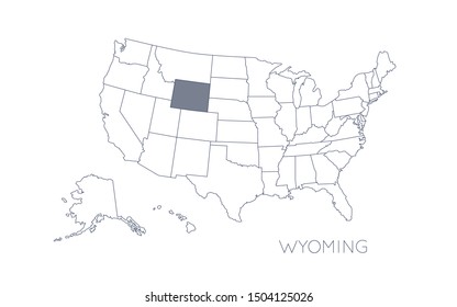 High detailed vector map - United States of America. Map with state boundaries. Wyoming vector map silhouette