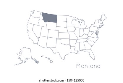 High detailed vector map - United States of America. Map with state boundaries. Montana vector map silhouette