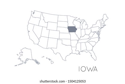 High detailed vector map - United States of America. Map with state boundaries. Iowa vector map silhouette