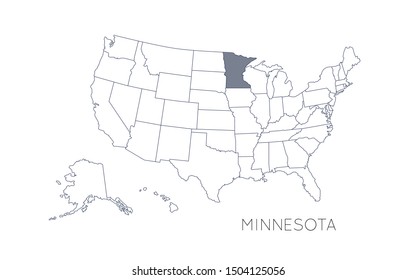 High detailed vector map - United States of America. Map with state boundaries. Minnesota vector map silhouette