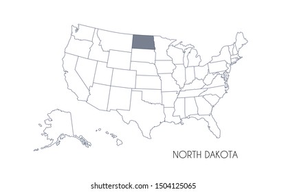 High detailed vector map - United States of America. Map with state boundaries. North Dakota vector map silhouette
