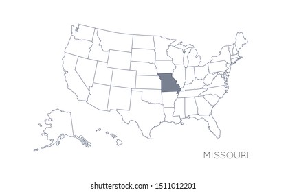 High detailed vector map - United States of America. Map with state boundaries. Missouri vector map silhouette