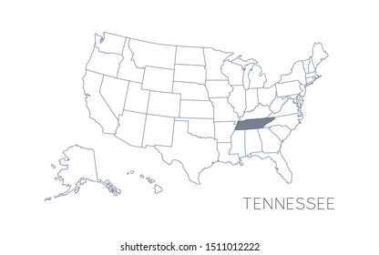 High detailed vector map - United States of America. Map with state boundaries. Tennessee vector map silhouette
