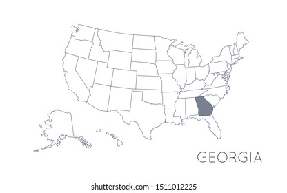 High detailed vector map - United States of America. Map with state boundaries. Georgia vector map silhouette