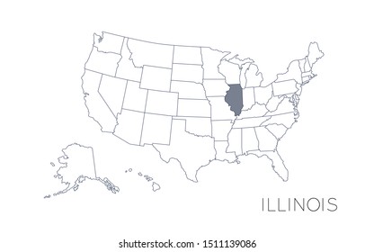 High detailed vector map - United States of America. Map with state boundaries. Illinois vector map silhouette