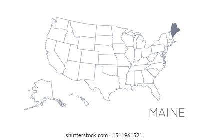 High detailed vector map - United States of America. Map with state boundaries. Maine vector map silhouette